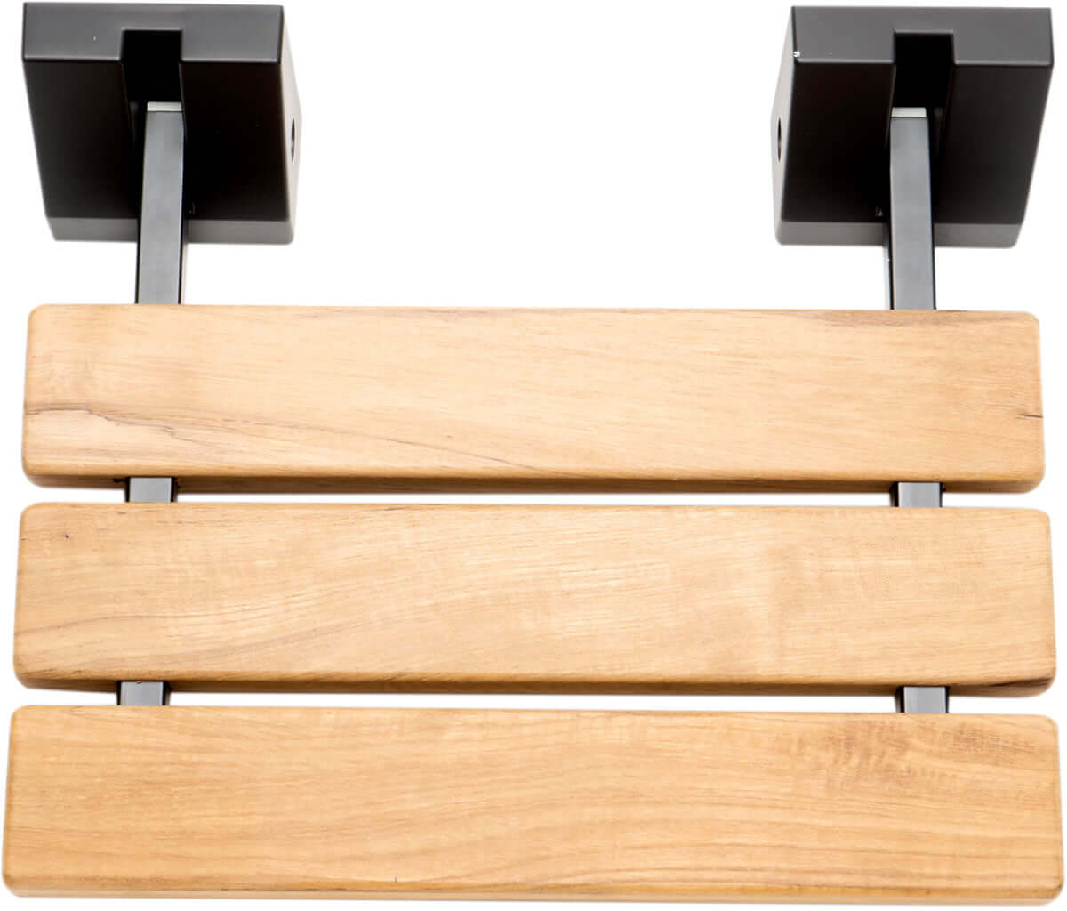 Alfi brand ADA Folding Teak Shower Seat 16" Wide, with Square Accents finished in Matte Black