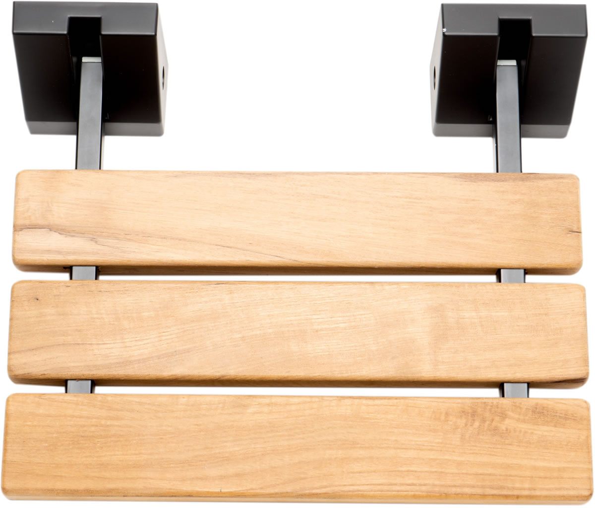 ADA Folding Teak Shower Seat 16" Wide, with Square Accents finished in Matte Black - Alfi Brand