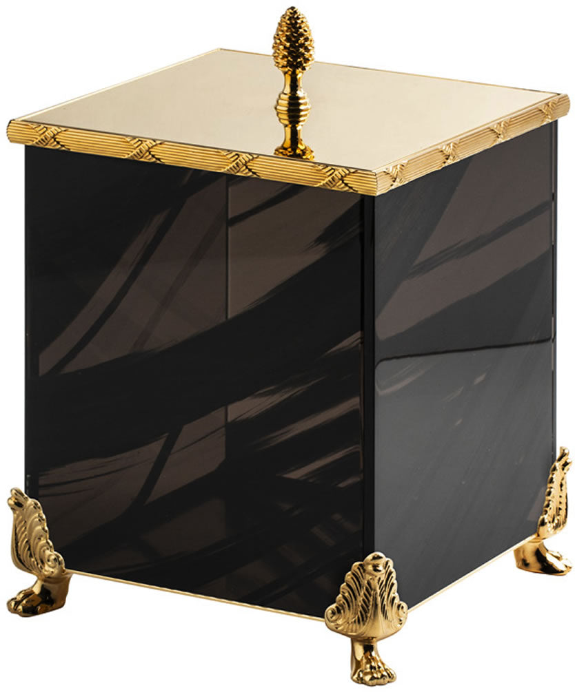 Obsidienne "Chiseled" Footed Storage Bin - Cristal & Bronze - Perfect Makeup Mirrors