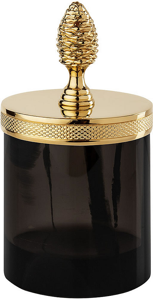 Obsidienne "Chiseled" Pinecone Handle Q-Tip Jar - Cristal & Bronze - Perfect Makeup Mirrors