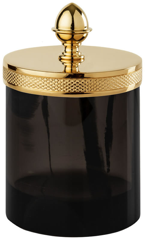 Obsidienne "Chiseled" Seed Handle Q-Tip Jars - Cristal & Bronze - Perfect Makeup Mirrors