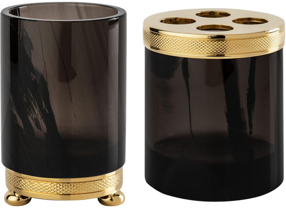 Obsidienne "Chiseled" Bathroom Glasses - Cristal & Bronze - Perfect Makeup Mirrors