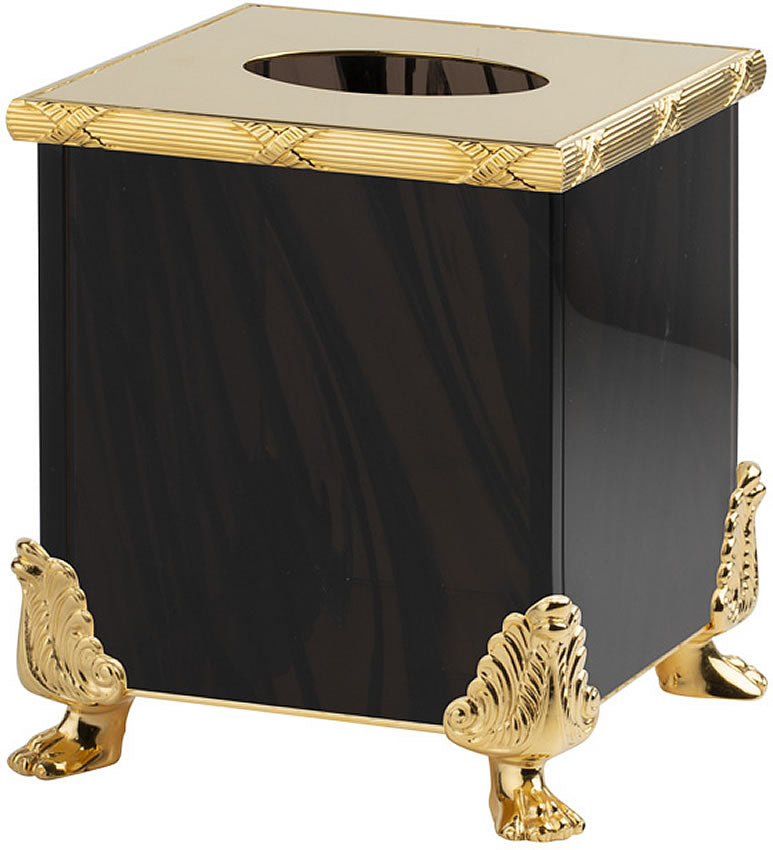Obsidienne "Chiseled" Footed Tissue Boxes - Cristal & Bronze - Perfect Makeup Mirrors