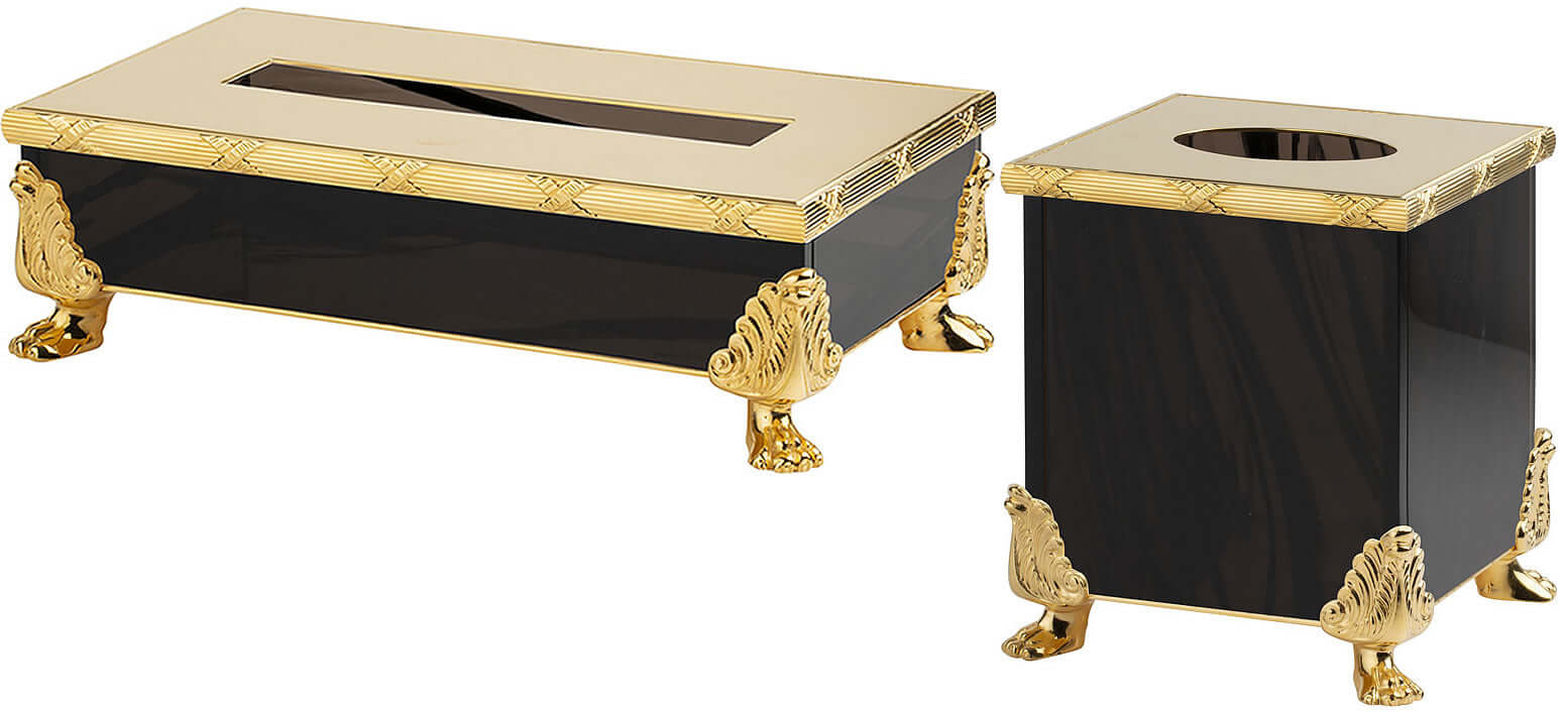 Footed Tissue Boxes, each with 150 tissue capacity.