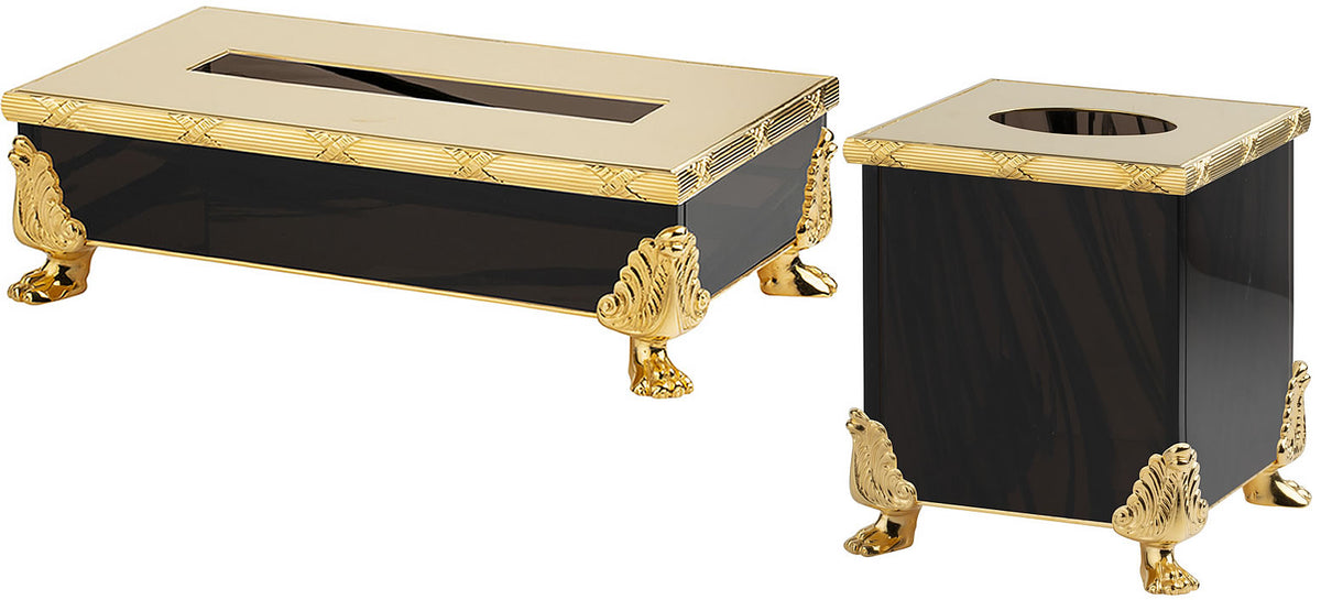 Obsidienne "Chiseled" Footed Tissue Boxes - Cristal & Bronze - Perfect Makeup Mirrors