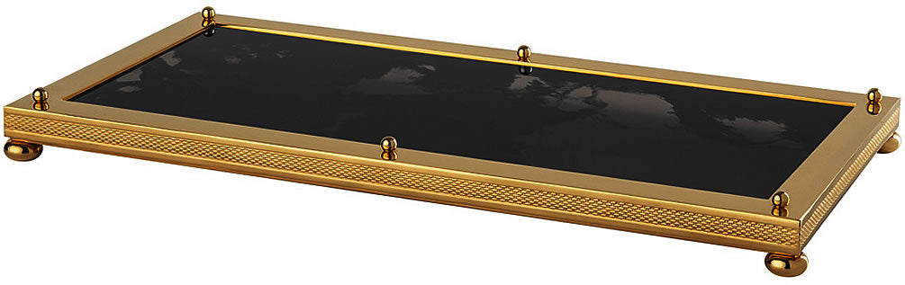 Obsidienne "Chiseled" Footed Comb & Brush Bathroom Tray - Cristal & Bronze - Perfect Makeup Mirrors