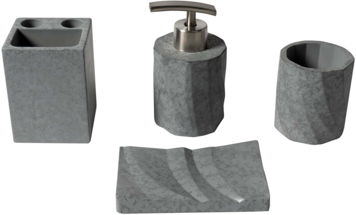 ALFI brand ABCO1019 4-Piece Solid Concrete Gray Matte Bathroom Accessory Set