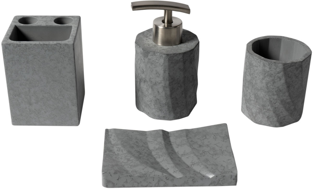 ABCO1019 4-Piece Solid Concrete Gray Matte Bathroom Accessory Set - Alfi brand - Perfect Makeup Mirrors