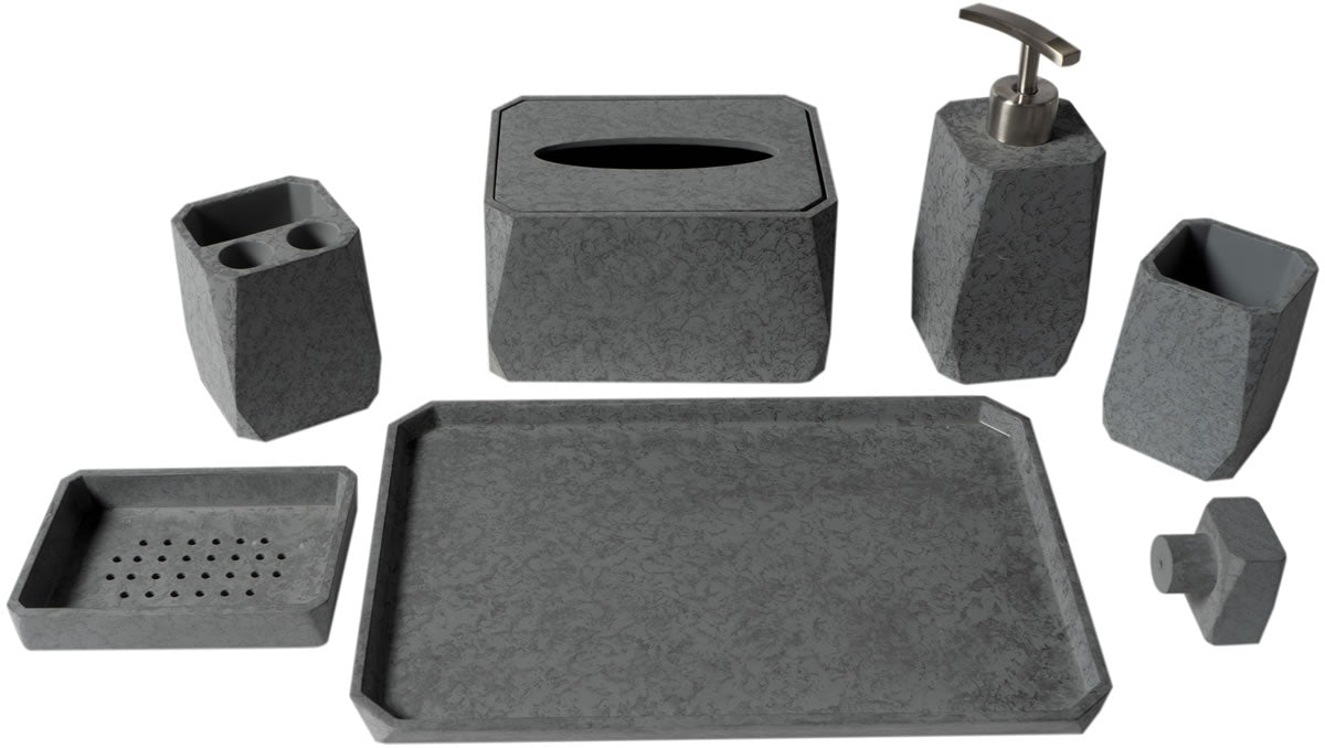 ABCO1023 7-Piece Solid Concrete Gray Matte Bathroom Accessory Set - Alfi brand