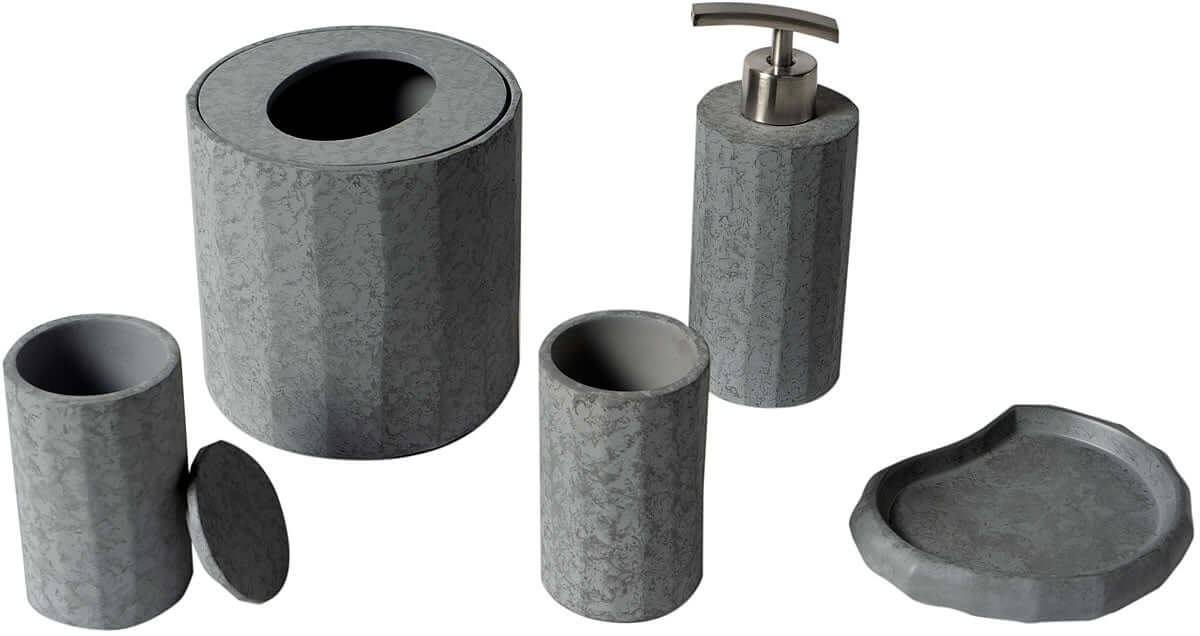 ABCO1022 5-Piece Solid Concrete Gray Matte Bathroom Accessory Set - Alfi brand