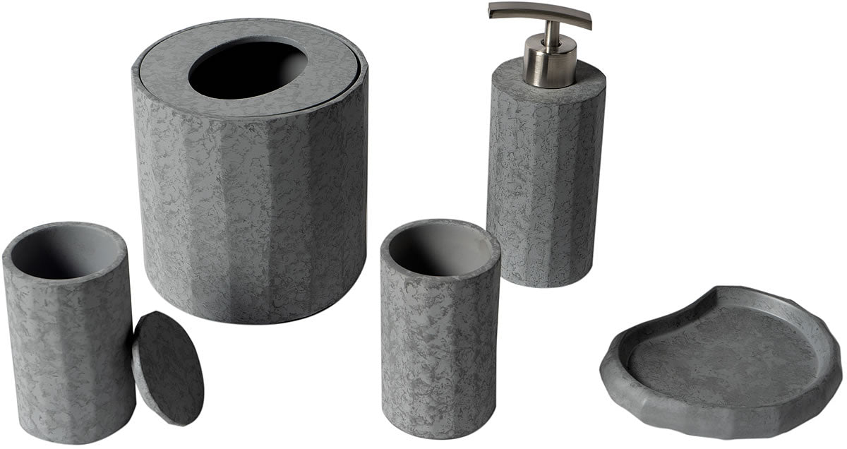 ABCO1022 5-Piece Solid Concrete Gray Matte Bathroom Accessory Set - Alfi brand - Perfect Makeup Mirrors