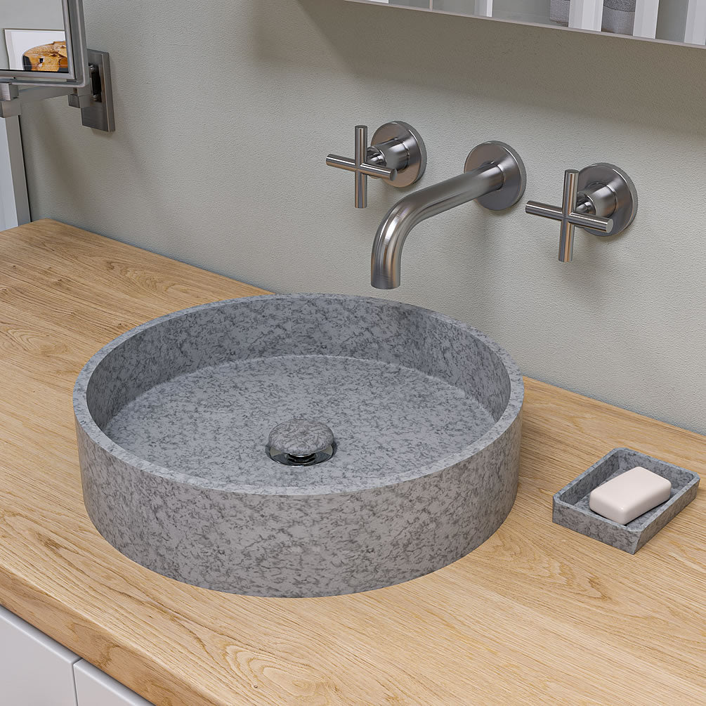 ABCO17R 17" Round Solid Concrete Above-Mount Bathroom Sink - ALFI brand - Perfect Makeup Mirrors