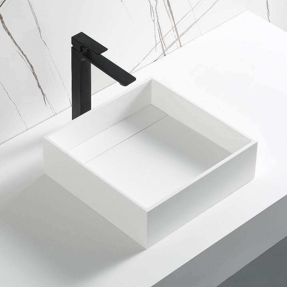 Above-Mount Square Resin Sink - Matte White - ALFI brand - Perfect Makeup Mirrors