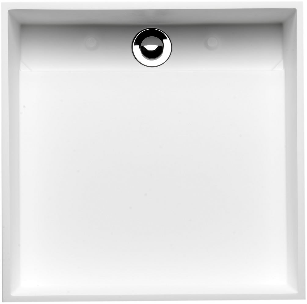 Square Resin Sink, drain visible (cover removed). Drain included.