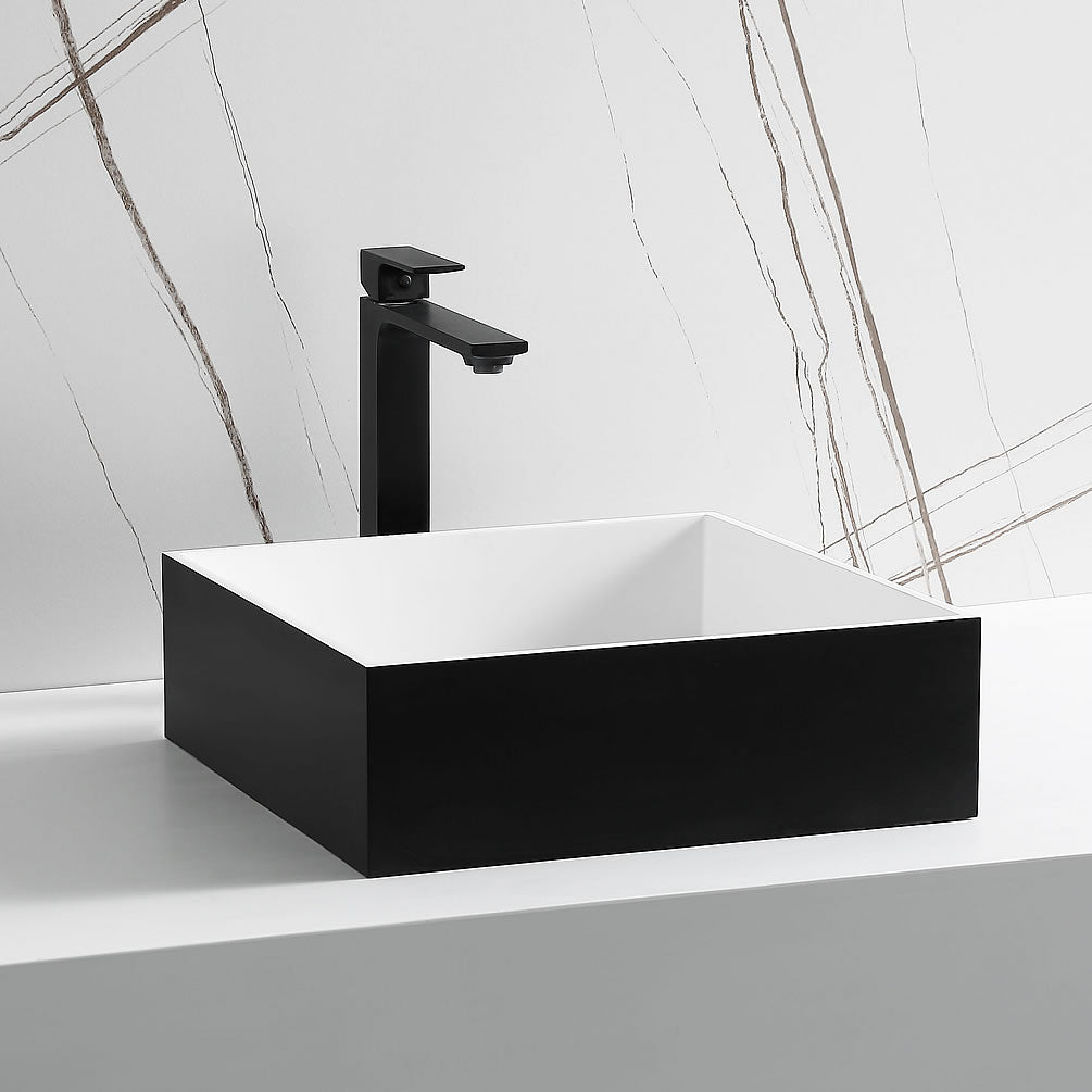 Above-Mount Square Resin Sink - Matte Black/Matte White - ALFI brand - Perfect Makeup Mirrors