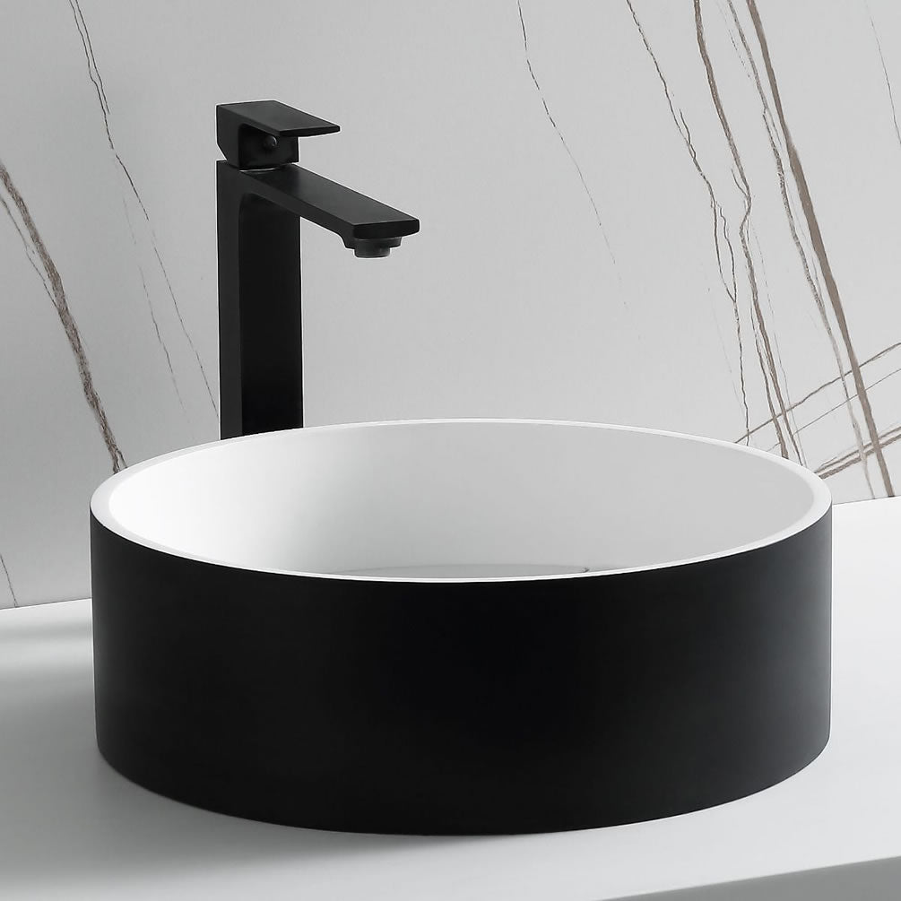 Above-Mount Round Resin Sink - Matte Black - ALFI brand - Perfect Makeup Mirrors