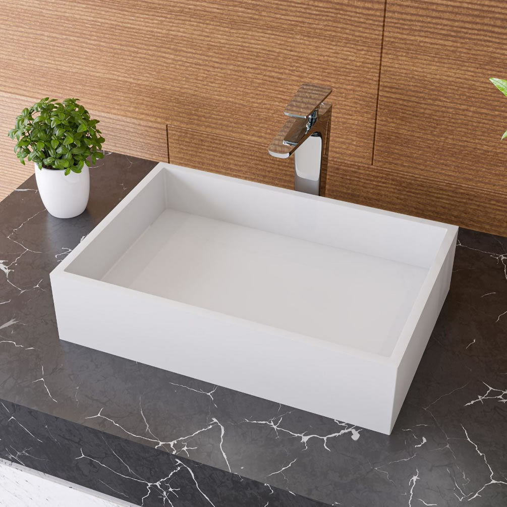 Rectangular White Resin Sink - faucet not included.