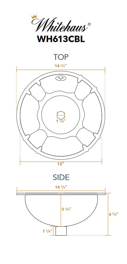 Dimensions - Polished Copper Fluted Drop-in Basin