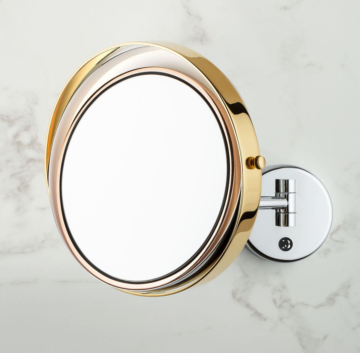 The innovative new Lord makeup mirror by Miroir Brot. The lighting emanates from the ring, not the mirror. The indicrect lighting does not produce glare.