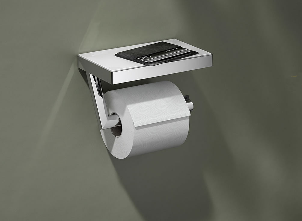 Reva Collection Toilet Paper Holder with Shelf - 2 Fnishes - Keuco - Perfect Makeup Mirrors