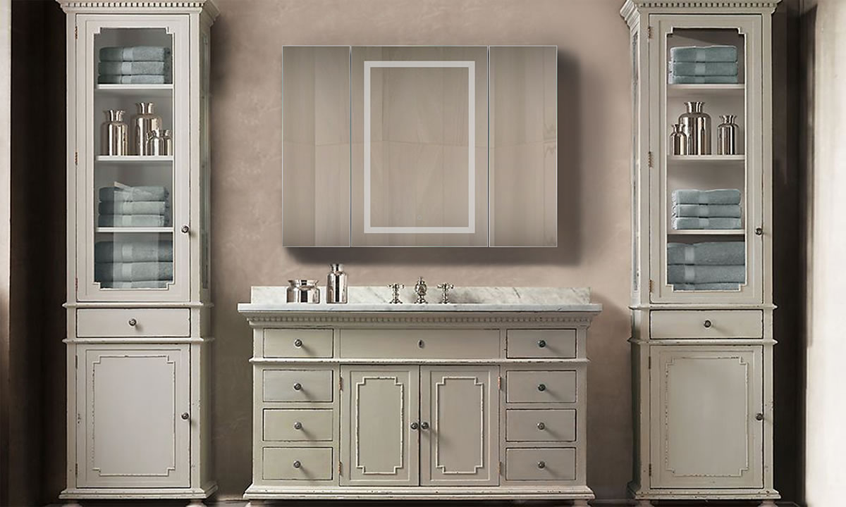 Svange 3-Door LED Cabinet 48/60" w/ Defogger – Krugg Reflections - Perfect Makeup Mirrors