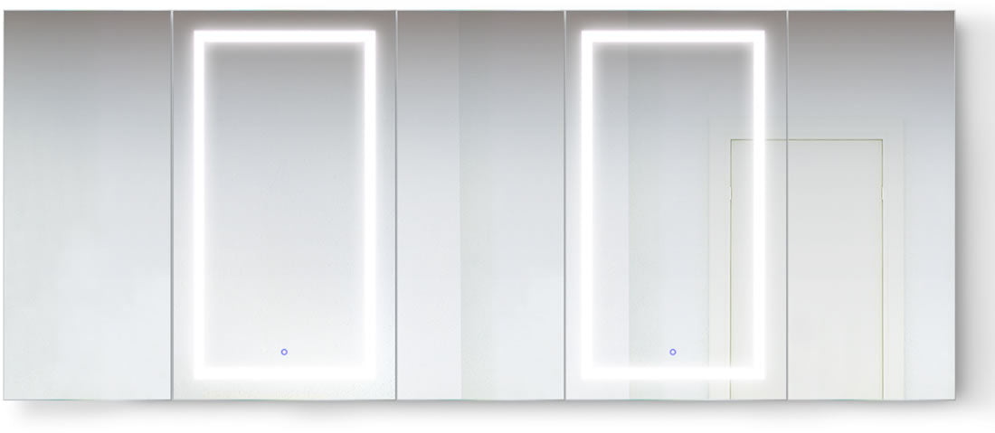 Krugg Reflections 102" Wide Svange LED 5-Bay Penta Medicine Cabinet w/ Dimmer & Defogger -2 Heights