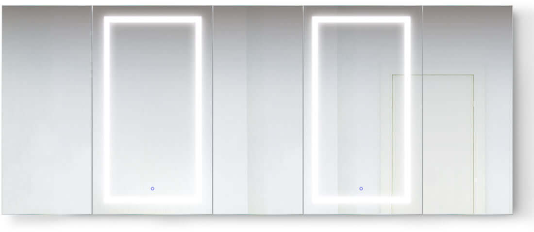 Krugg Reflections 102" Wide Svange LED 5-Bay Penta Medicine Cabinet w/ Dimmer & Defogger -2 Heights