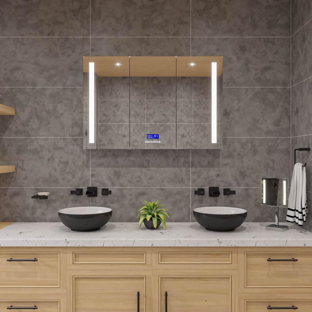 42" X 28" Triple Door LED and Bluetooth Medicine Cabinet - ALFI brand - Perfect Makeup Mirrors