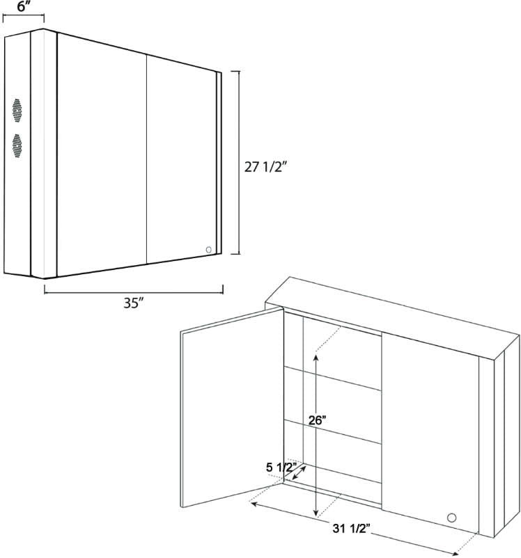 Whitehaus Musichaus Surface Mount Entertainment 2-Door Medicine Cabinets - 2 Sizes