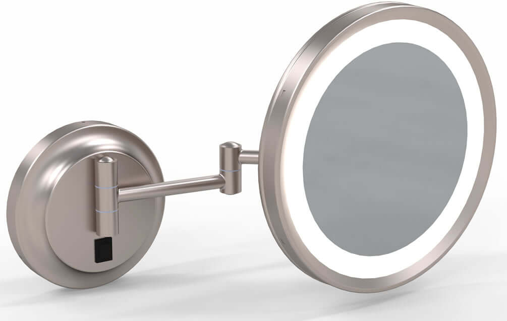 1-Sided 2-Color LED 5x Hardwired Makeup Mirror, Brushed Nickel - Kimball & Young - Perfect Makeup Mirrors