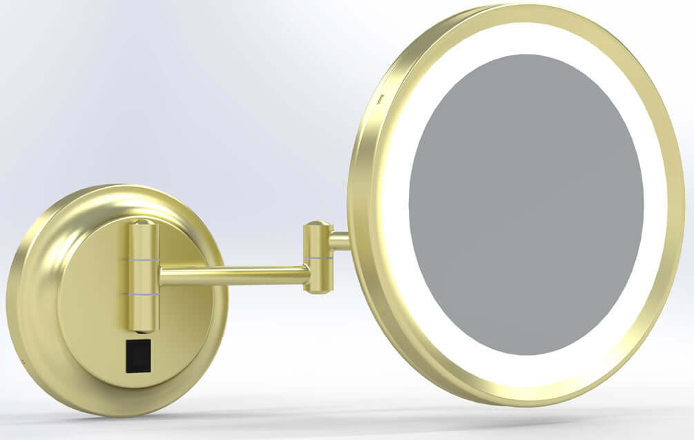 1-Sided 2-Color LED 5x Hardwired Makeup Mirror, Brushed Brass - Kimball & Young - Perfect Makeup Mirrors