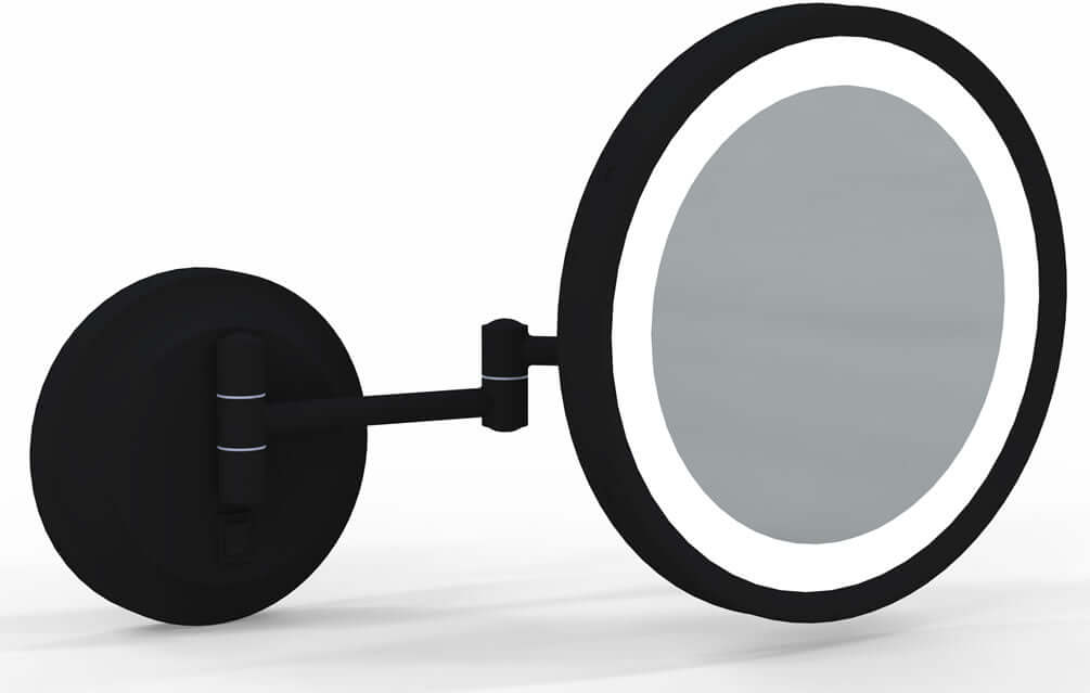 1-Sided 2-Color LED 5x Hardwired Makeup Mirror, Matte Black - Kimball & Young - Perfect Makeup Mirrors
