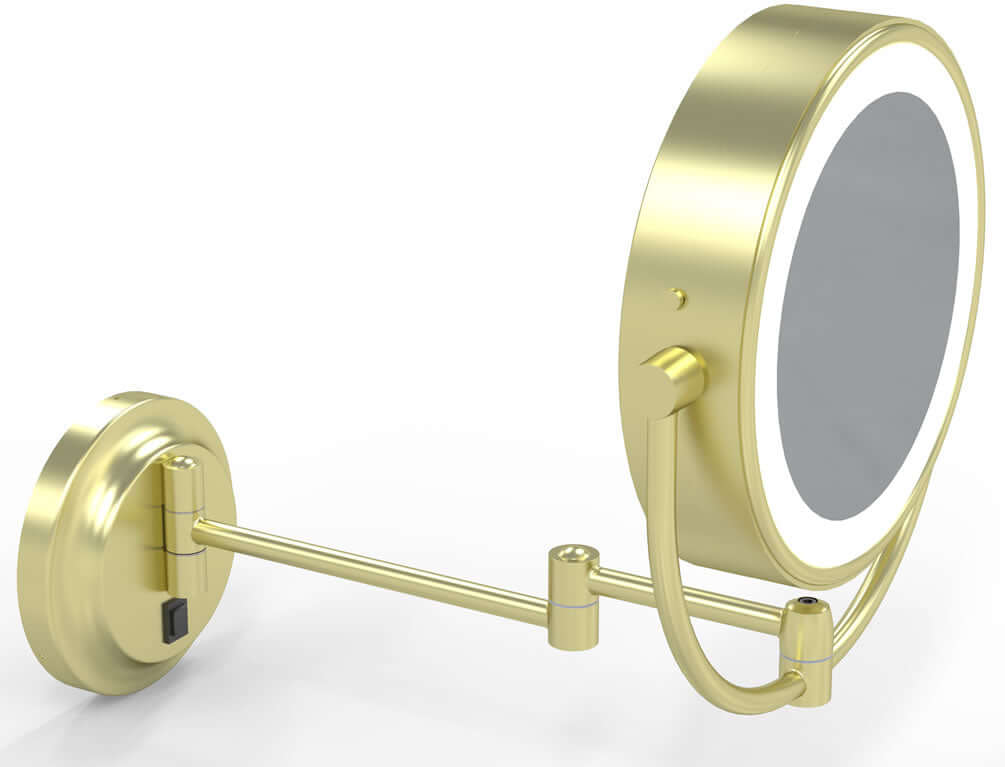 Hardwired 5x/1x Reversible Makeup Mirror, 3500K/5500K LEDs, Brushed Brass - Kimball & Young - Perfect Makeup Mirrors