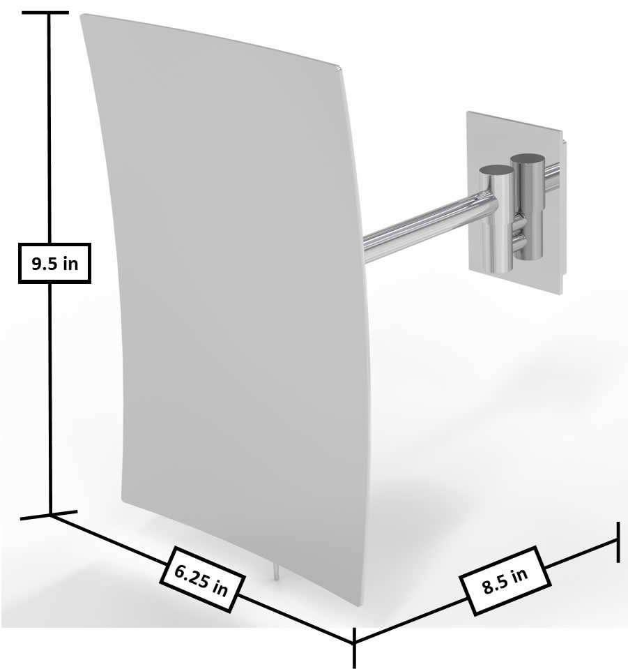 Dimensions - extended. Polished Chrome shown.