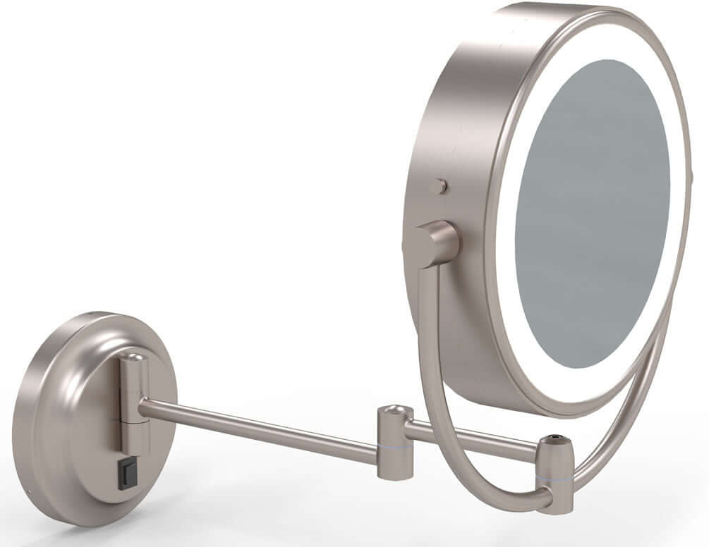Hardwired 5x/1x Reversible Makeup Mirror, 3500K/5500K LEDs, Brushed Nickel - Kimball & Young - Perfect Makeup Mirrors