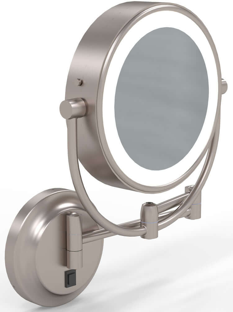 Hardwired 5x/1x Reversible Makeup Mirror, 3500K/5500K LEDs, Brushed Nickel - Kimball & Young - Perfect Makeup Mirrors