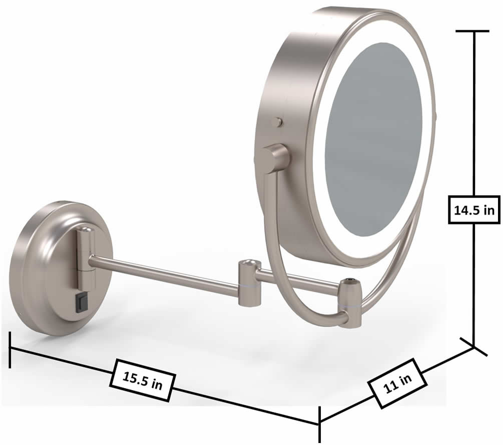 Dimensions - extended. Brushed Nickel shown.