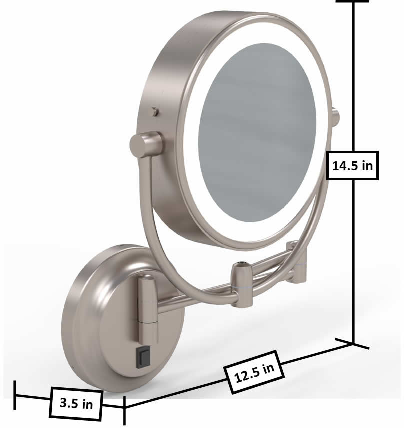 Dimensions - retracted. Brushed Nickel shown.