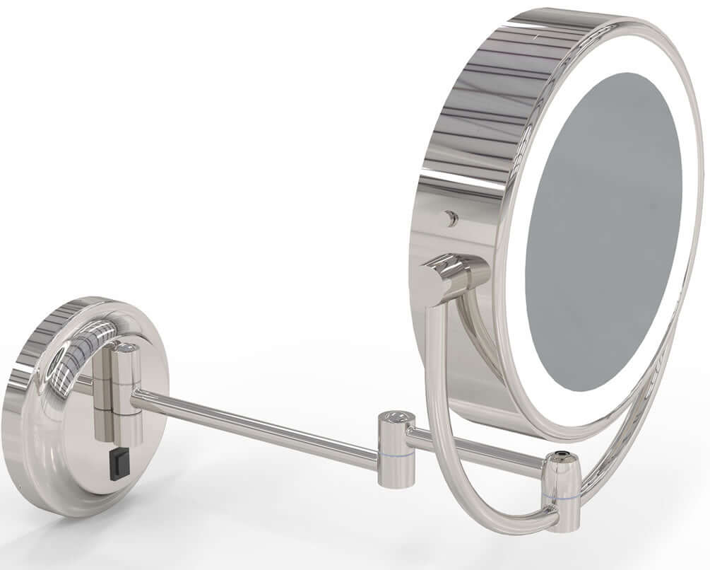 Hardwired 5x/1x Reversible Makeup Mirror, 3500K/5500K LEDs, Polished Nickel - Kimball & Young - Perfect Makeup Mirrors