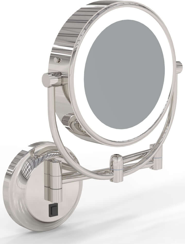 Hardwired 5x/1x Reversible Makeup Mirror, 3500K/5500K LEDs, Polished Nickel - Kimball & Young - Perfect Makeup Mirrors