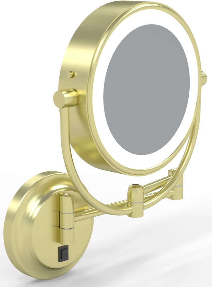 Hardwired 5x/1x Reversible Makeup Mirror, 3500K/5500K LEDs, Brushed Brass - Kimball & Young - Perfect Makeup Mirrors