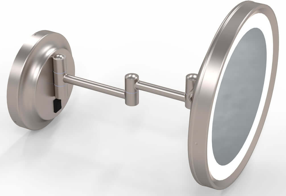 1-Sided 2-Color LED 5x Hardwired Makeup Mirror, Brushed Nickel - Kimball & Young - Perfect Makeup Mirrors