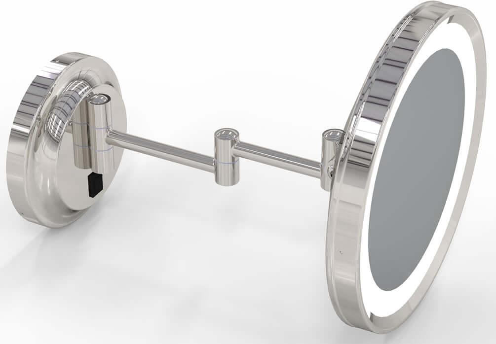 1-Sided 2-Color LED 5x Hardwired Makeup Mirror, Polished Nickel - Kimball & Young - Perfect Makeup Mirrors