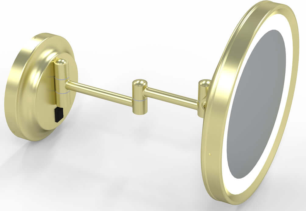 1-Sided 2-Color LED 5x Hardwired Makeup Mirror, Brushed Brass - Kimball & Young - Perfect Makeup Mirrors