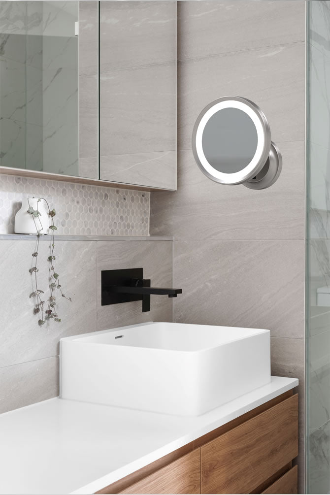 Kimball & Young Hardwired 1-Sided 2-Color LED 5x Make Up Mirror, Brushed Nickel + 4 Finishes