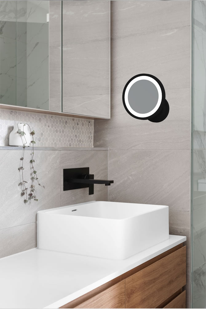 Kimball & Young Hardwired 1-Sided 2-Color LED 5x Make Up Mirror, Matte Black + 4 Finishes