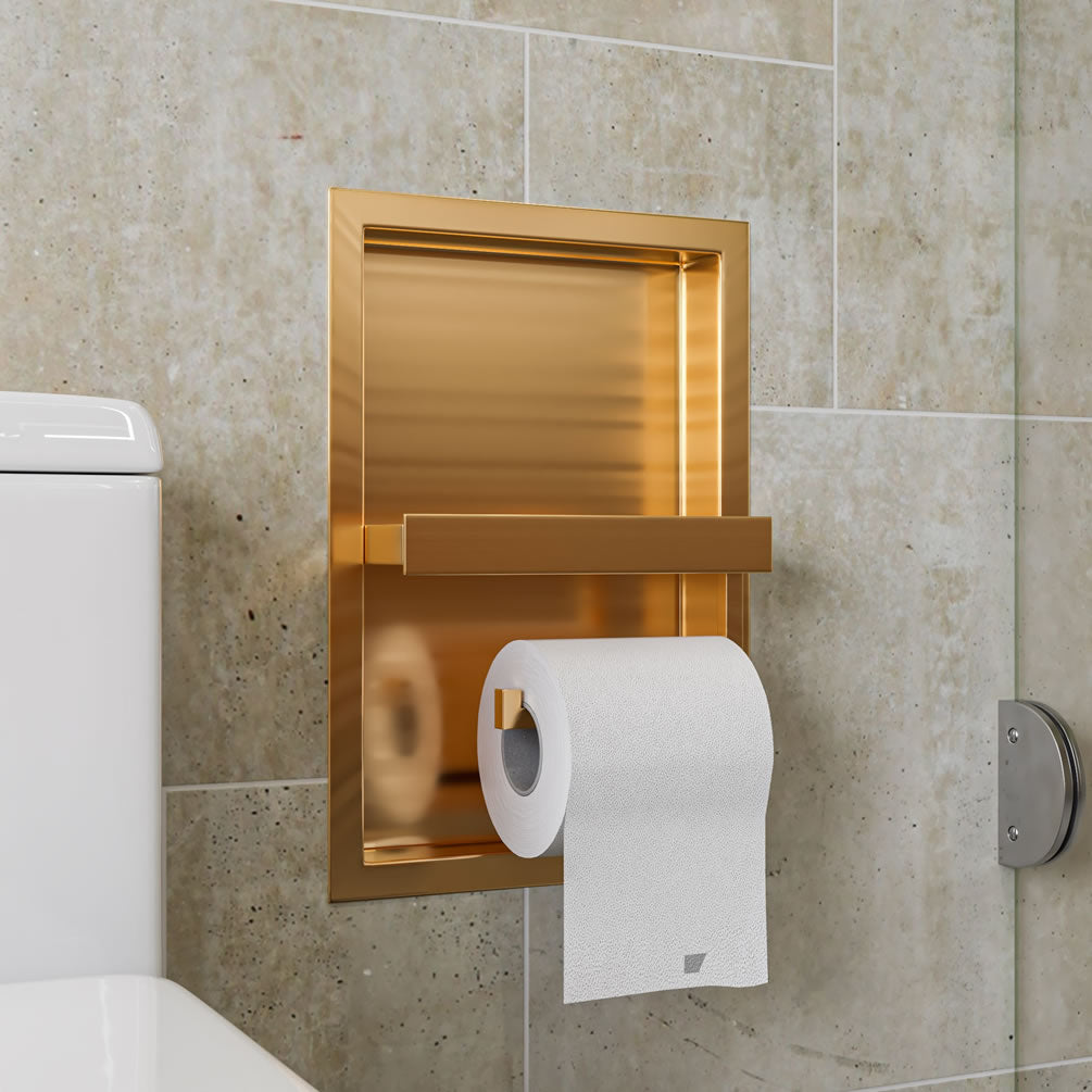 Stainless Steel Toilet Paper Holder & Niche, Brushed Copper or Gold - ALFI brand - Perfect Makeup Mirrors