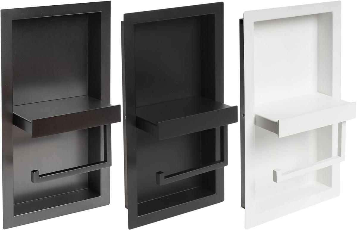 Stainless Steel Toilet Paper Holder & Niche, 2 Blacks or White - ALFI brand - Perfect Makeup Mirrors
