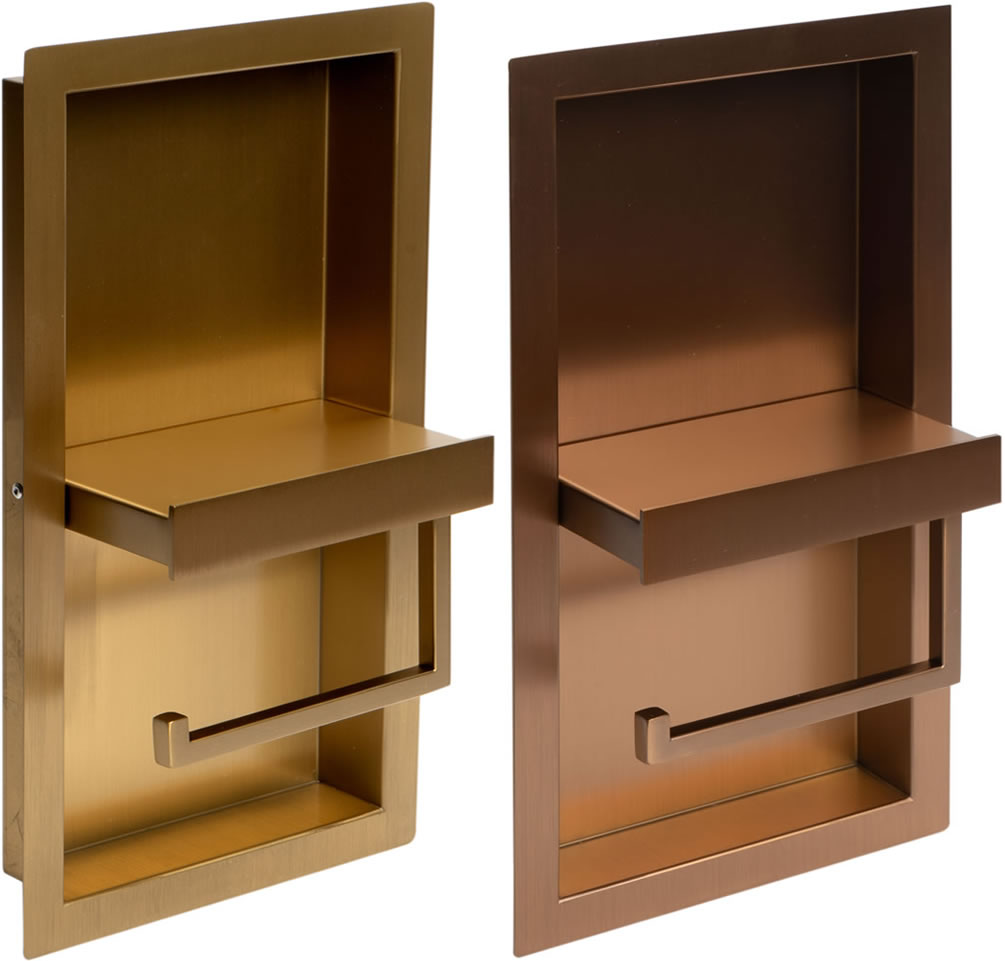 Stainless Steel Toilet Paper Holder & Niche, Brushed Copper or Gold - ALFI brand - Perfect Makeup Mirrors