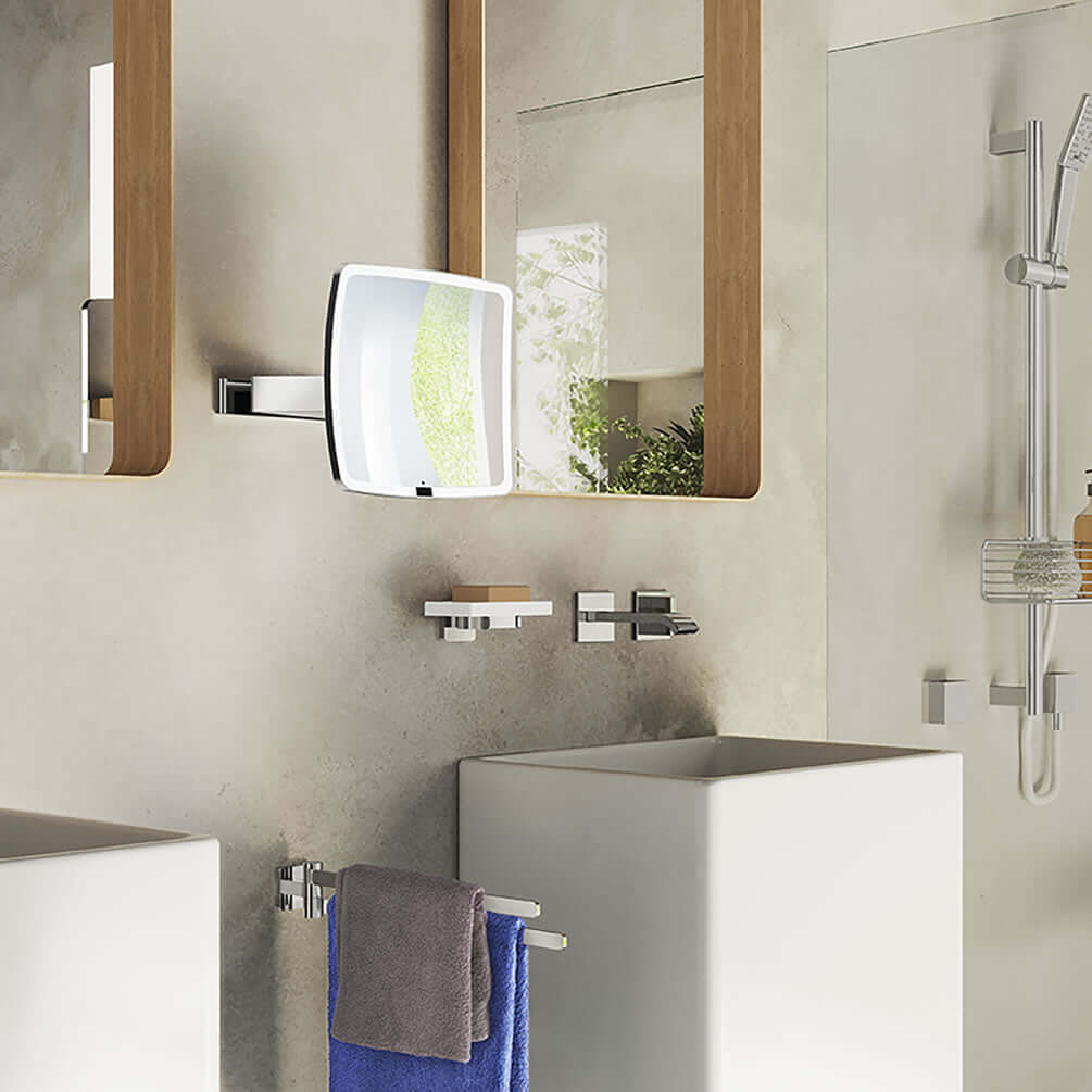 Outline 7x Rechargeable Lighted Wall Mirror, Chrome - SMEDBO